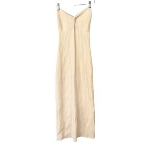 FORE‎ Ribbed Knit Strapless Midi Dress Slit Size Small Cream Twist Front Evening